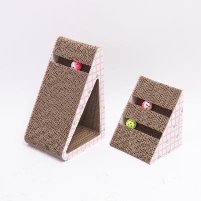 Hot Selling Safety High Density Triangle Corrugated Paper Cat Scratching Board With Playing Ball